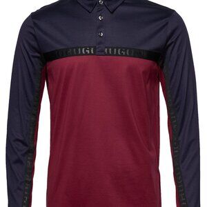 Hugo Boss Mercerized Cotton Long Sleeve Polo Shirt Colorblock Logo Tape [S]